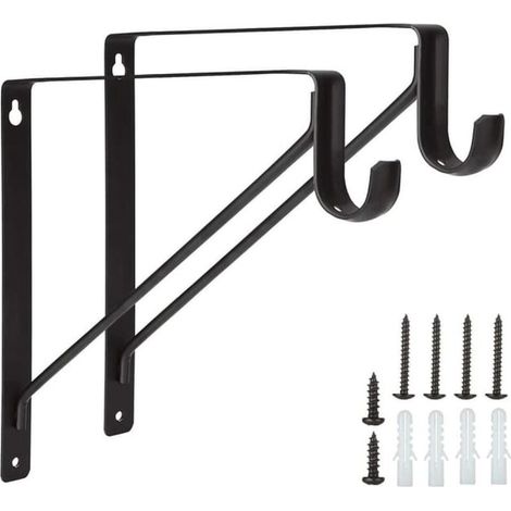 Lot de 2 supports d'étagère 150 kg, crochet métallique fixe à 90 degrés, support triangulaire robuste pour tringle de placard flottante (1/4)
