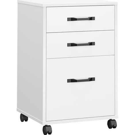 Caisson de Bureau à 3 Tiroirs sur Roulettes, Meuble sous Bureau, 41 x 40 x 66,7 cm, Blanc Nuage (1/5)