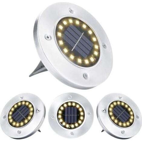 Lampe Solaire Extérieur, , 4 Pièces , 16 LED Blanc Chaud Spot Lumière Imperméable Acier Inoxydable Luminaire Au Sol Solaires pour Terrasse Cour Jardin Chemin Garage Allée Passerelle Decoration