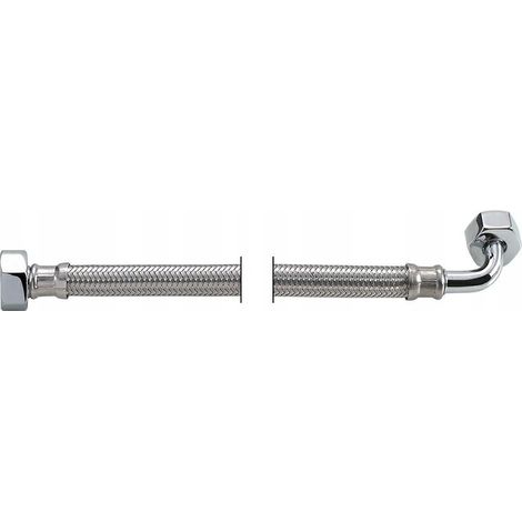 Schlauch mit Winkelstück, stahlummantelt, GW 1/2” x codo GW 3/8” 30 cm Edelstahl