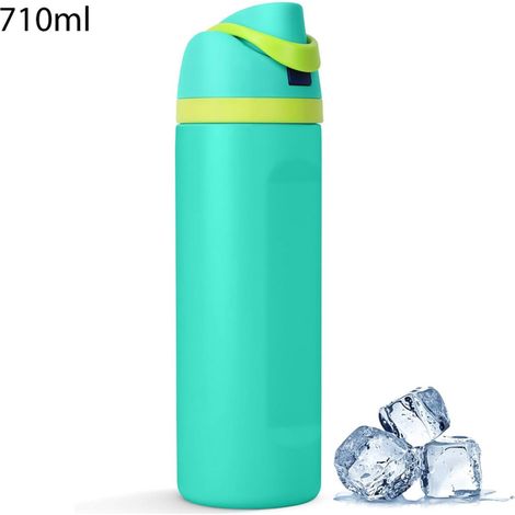 Bouteille isotherme avec paille, 710 ml, acier inoxydable, avec couvercle 2en1, sans BPA, pour boissons chaudes et froides, bleu (1/4)