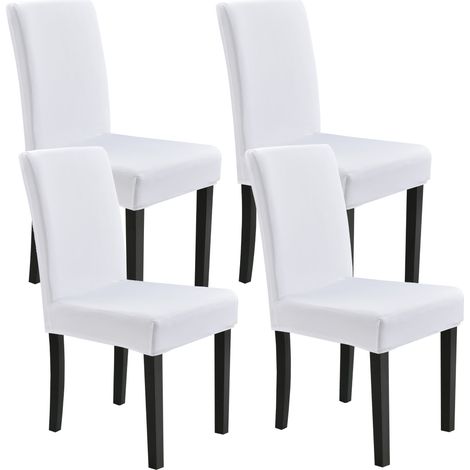 Set de 4 housses de chaise protecteur élastique blanc (1/5)