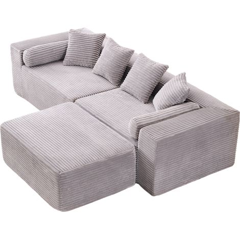 Divano modulare a L con chaise longue in tessuto ciniglia grigio 266x110x60 cm MODENUIT (1/5)