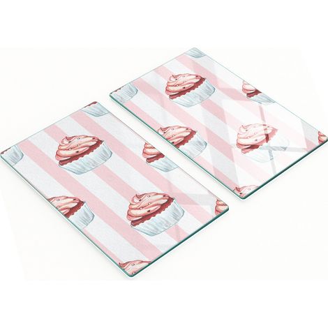 Tablas de cocina de vidrio templado con dibujos decorativos de magdalenas, 2 x 30 x 52 cm. (1/5)