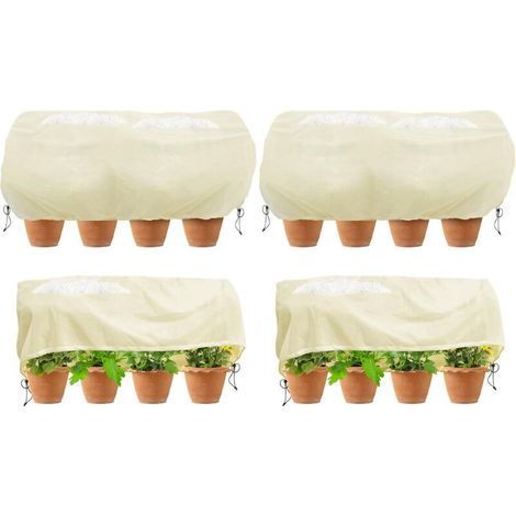 Quadratische Pflanzenschutzhüllen – Ideal zum Schutz Ihrer Gartenpflanzen im Winter – Mit Kordelzug, 4 Stück, beige, 100 × 40 × 40 cm (1/5)