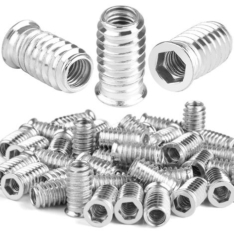 Lot de 40 écrous M8 x 25 mm visser inserts filetés hexagonaux en bois, manchons galvanisés alliage de zinc, douille à visser, insert fileté M8 pour meubles en bois (1/5)