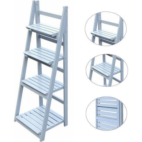 4 Tier Grey Foldable Plant Stand Vertical Storage Rack Indoor Outdoor Garden Display Shelving Unit 113×42×35cm (1/5)