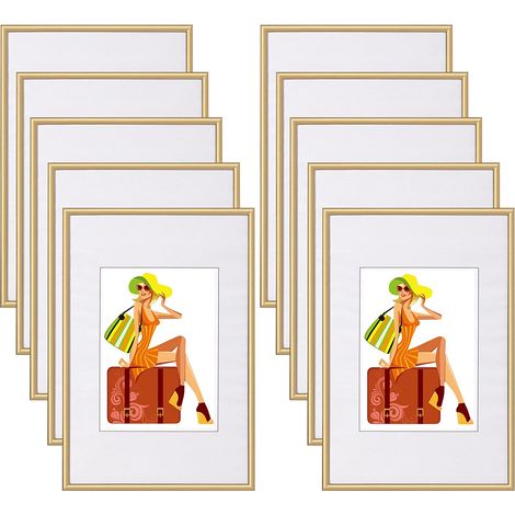 WOLTU 10x Cadre Photo 10x15cm en Plastique pour Chambre/Bureau/Salle d'étude, Or (1/5)