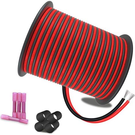 18AWG 30M Extension 2pin Fil 2 Couleurs Câble Rouge / Noir En Cuivre Étamé, 12 / 24V DC 18 Gauge Flexible 2 Conducteur Fil De Raccordement Câble pour LED Ruban Lampe Bande Bande Éclairage (1/5)