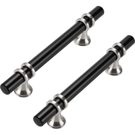 Set mit 10 Küchenschrankgriffen, Möbelgriffen, 96 mm, Edelstahlgriffen, schwarzen Möbel-, Türgriffen, Küchenschrankgriffen, silber und schwarz (1/4)