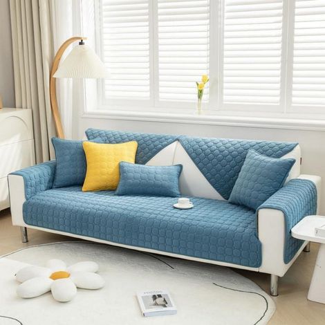 Weicher Corduroy Sofaüberzug rutschfest 90x210cm Blau