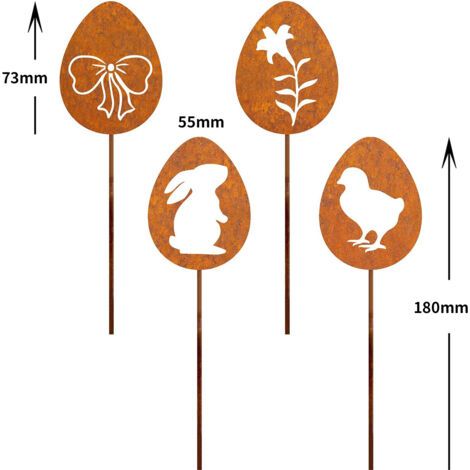 Oeufs de Pâques Rouillé Décoration de Jardin, Patine Rouille Naturelle, Jardin Décoration Fleur Rétro pour Jardin Terrasse Balcon (1/5)