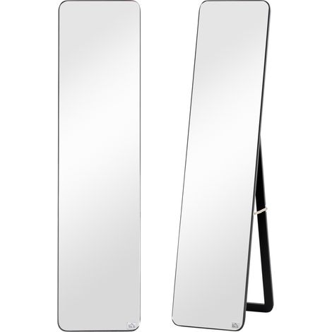 Miroir sur pied et mural rectangulaire - 37L x 43l x 156H cm, MDF aspect noir - Miroir pleine longueur - Pour chambre, salon, entrée - Design moderne et élégant (1/5)