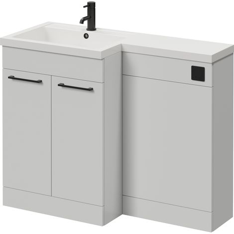 Napoli 460 Gloss Grey Pearl 1100mm 2 Door Vanity Unit Toilet Suite with Left Hand Square Lucia Basin - 1100mm - Matt Black 160mm HandleWithout Kingston Toilet Pan