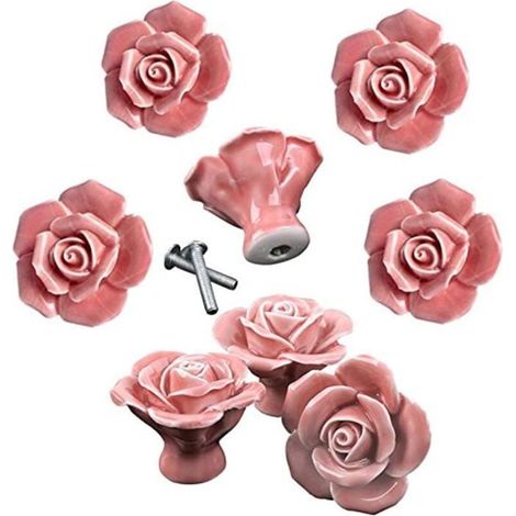 HONORNIC - 8pcs élégante rose rose tire fleur boutons de meuble en céramique poignées de tiroir de placard