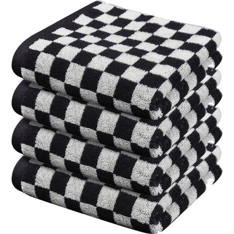 Asciugamani da 35,5 cm x 76 cm, set da 4, bianchi e neri, per bagno, cucina, palestra e spa. (1/5)
