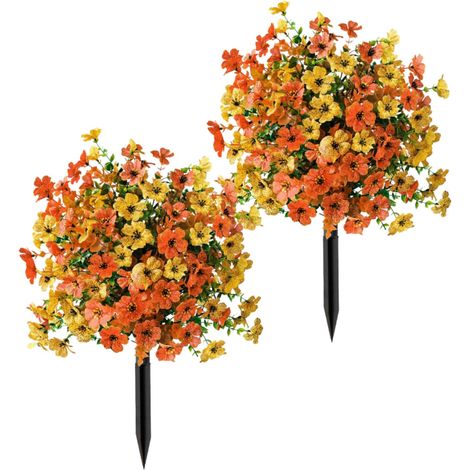 Fleurs artificielles orange à 2 tiges, résistantes aux UV - Decoración exterior sin entretien para jardín, porche y patio, accesorios fotográficos (1/5)