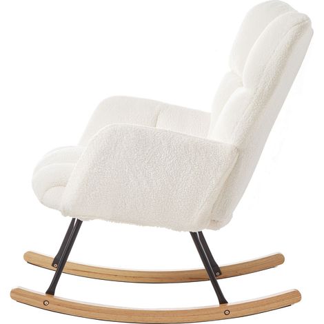 Fauteuil à bascule moderne 69×89×101 CM – fauteuil relax polyvalent pour salon, chambre, bureau, chambre d'enfant et balcon, fauteuil élégant avec piètement en bois et cadre en métal, design scandinav (1/5)
