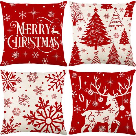 Set di 4 federe natalizie, federa rossa 45 x 45 cm, federa decorativa a forma di albero di Natale, decorazioni natalizie invernali per soggiorno, camera da letto, divano, arredamento per la casa