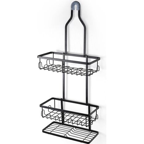 1 Étagère de douche, 3 niveaux, acier inoxydable, antirouille, hauteur réglable, avec crochets, pour salle de bain (1/4)