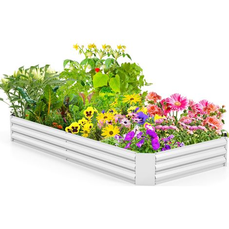 COSTWAY Galvanized Raised Garden Bed 240x120x30cm Large Metal Planter Box-Silver (1/5)