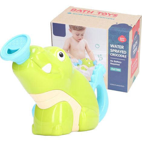 Jouets de bain pour enfants, jouets de bain en forme de crocodile avec jet d'eau manuel, verts (1/5)