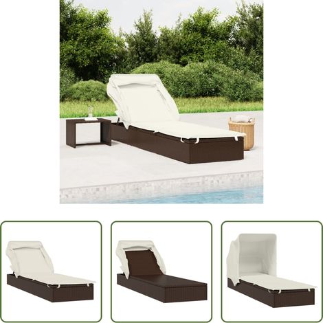 Sonnenliege mit Dach - Sonnenliege mit Faltdach Braun 213x63x97 cm Poly Rattan (1/5)