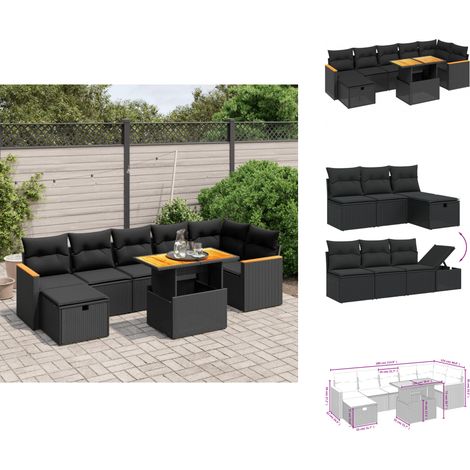 Salon de jardin 8 pcs avec coussins noir résine tressée - Ensemble Salon De Jardin - Mobilier Extérieur - Résine Tressée - Rotin Synthétique - Table Extensible (1/4)