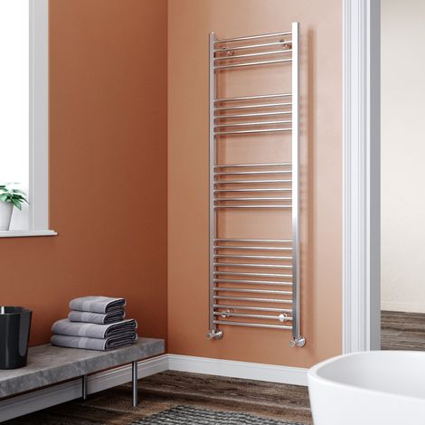 ELEGANT 1800 x 600 mm Chrome Efficient Rads Straight Towel Rail Radiator Bathroom Heated + Anthracite Thermostatic Radiator Valves (1/5)