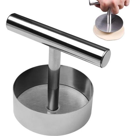 Pressa per hamburger, formatrice per carne in acciaio inox, per la preparazione di hamburger, spessore regolabile, colore argento. (1/5)
