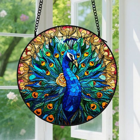 Suspension en vitrail - Attrape-soleil en verre pour fenêtre, décoration colorée, cadeau Anniversaire pour femme, homme, professeur, maman 9cm (1/5)