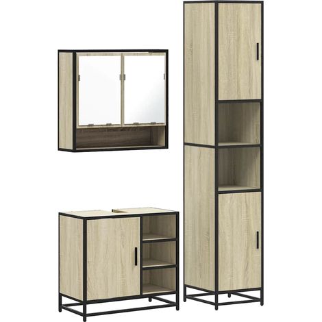 Maison Exclusive - 3-tlg. Badmöbel-Set Sonoma-Eiche Holzwerkstoff