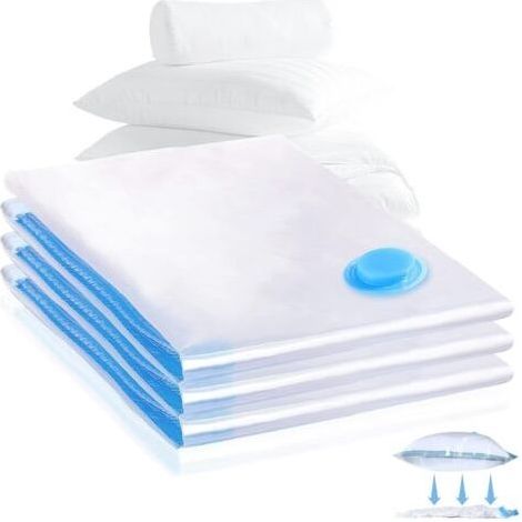 Sac Rangement Sous Vide Aspirateur, Lot de 3 (60 x 80cm) Sac Sous Vide Vetement,Réutilisable Housse Rangement sous Vide pour Rangement Vetement,Literie, Serviette, Couette
