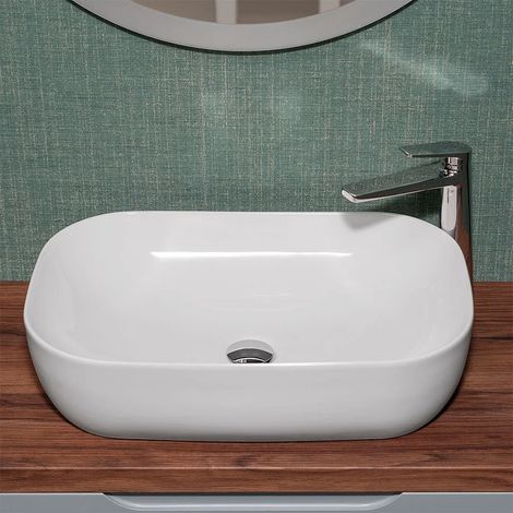 Lavabo da appoggio 60x40 rettangolare in ceramica bianco lucido (1/5)