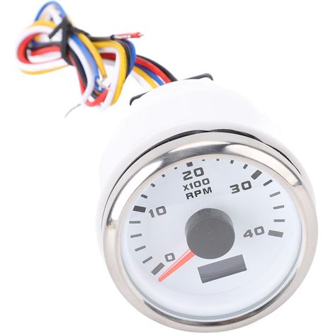 Jauge de tachymètre de moteur de 52 mm 4000 tr/min avec compteur horaire Rétroéclairage 7 couleurs pour camion tracteur voiture RV bateau DC 9 à 32 V Cadran blanc Couvercle argenté CX6226. (1/5)