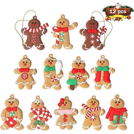 Set mit 12 Lebkuchenmann-Dekorationen für den Weihnachtsbaum – 7,6 cm hoch