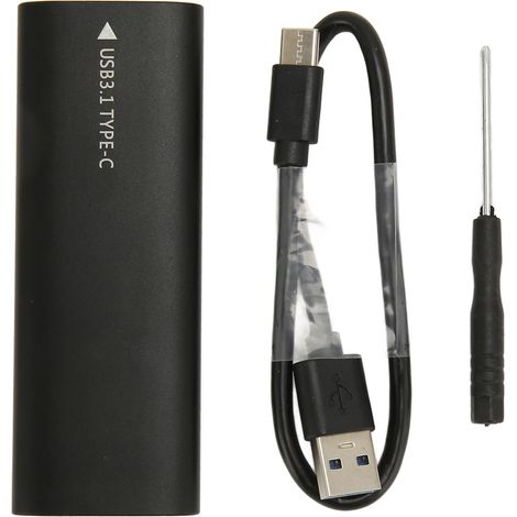 M.2 SATA USB-C 3.1 10 Gbit/s SSD-Gehäuse aus Aluminiumlegierung, kompatibel mit NGFF 2280/2260/2242/2230, unterstützt UASP und TRIM, Schwarz