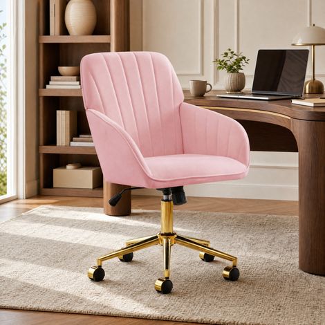 Chaise de bureau pivotante réglable velours rose HAVRYA (1/5)
