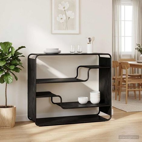 Buffet Chêne Noir 98 X 37,5 X 75,5 Cm, Bois D'ingénierie, Cadre Acier, Étagères (1/4)