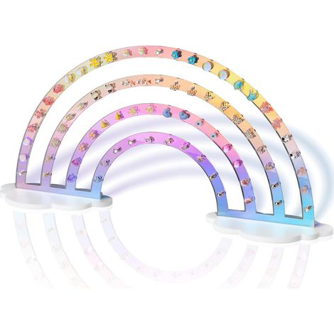 Porta orecchini iridescente a 74 fori, ideale per ragazze e donne, in plastica acrilica trasparente. (1/5)