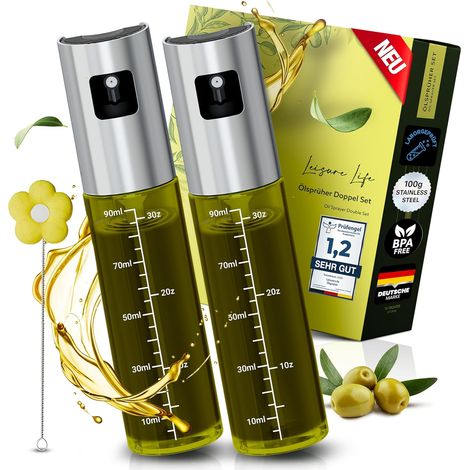 Lot de 2 Vaporisateur d'huile, Acier inoxydable, Verre anti-UV, Sans BPA, Cuisine