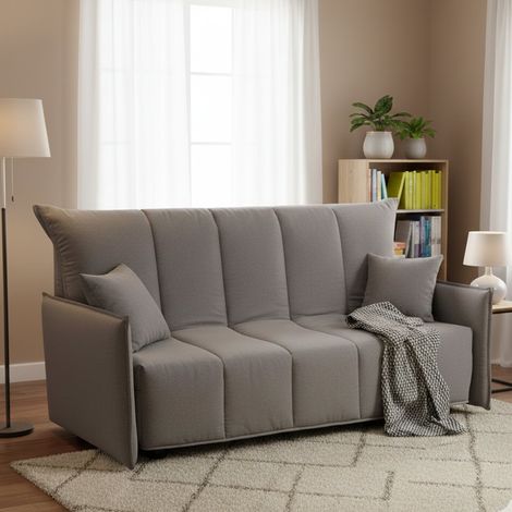 Dmora - Sofa cama Dabali, Sofá de 2 plazas, 100% Made in Italy, Sofá de salón con apertura trolley, en tela acolchada, con reposabrazos estándar, Cm 150x90h85, Gris (1/5)