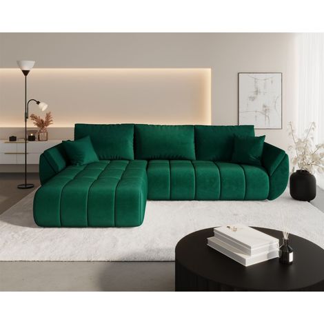 Ecksofa Schlafsofa MISATO Stoff Monolith Grün Ottomane Links