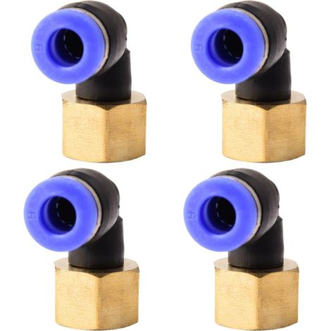 Raccord pneumatique coudé à 90° PLF avec filetage intérieur. Raccord pneumatique pour une insertion rapide du tuyau. Raccord pour air comprimé – Lot de 4 (6 mm x 1/4"). (1/5)