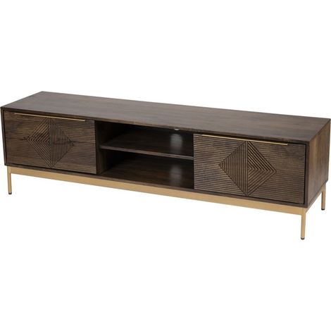 Zaine Carving TV Unit - Mango Wood - L40 x W160 x H46 cm - Dark Finish