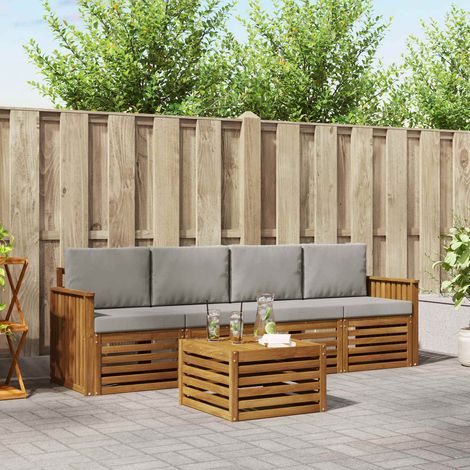 Sofagarnituren 5 pcs Natürlich und Hellgrau Massivholz Akazie (1/5)