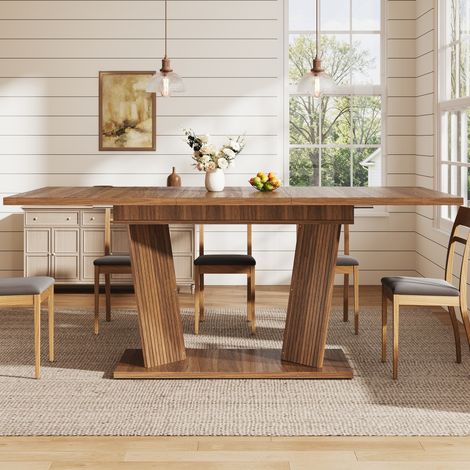 Table à manger extensible 120‑160×80×76cm effet bois, pieds patins antidérapants réglables, marron foncé, pour cuisine petits espaces (1/5)