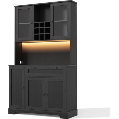 Buffet avec éclairage LED multicolore, étagères réglables et prise intégrée, 180 x 105 x 40 cm (1/5)
