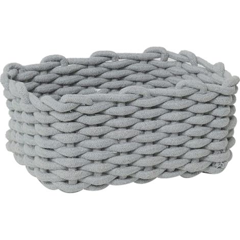 Panier de rangement en corde de coton tricoté à la main, style nordique, gris, 30 x 22 x 14 cm / 11,8 x 8,7 x 5,5 pouces. Organisateur de bureau pour clés, en-cas, sous-vêtements. (1/5)