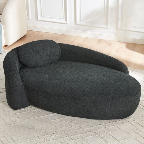 Canapé minimaliste noir en tissu teddy avec design arrondi et coussin d'appui-tête (1/5)